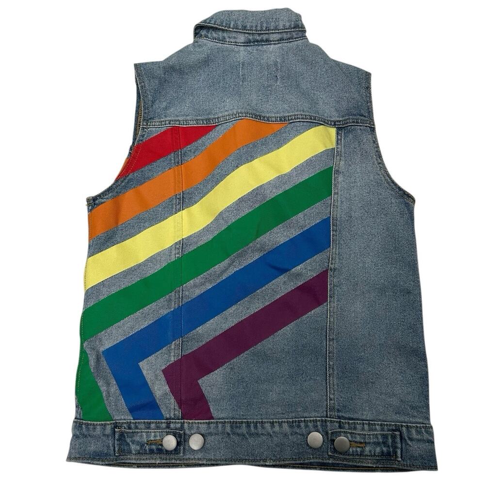 Unisex Rainbow Pride Collection LGBTQ Stonewashed Sleeveless Blue Denim Vest - Picture 7 of 11